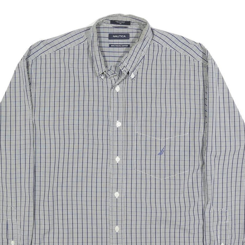 NAUTICA Mens Blue & White Check Shirt M Button-Down Collar Long Sleeve Cotton