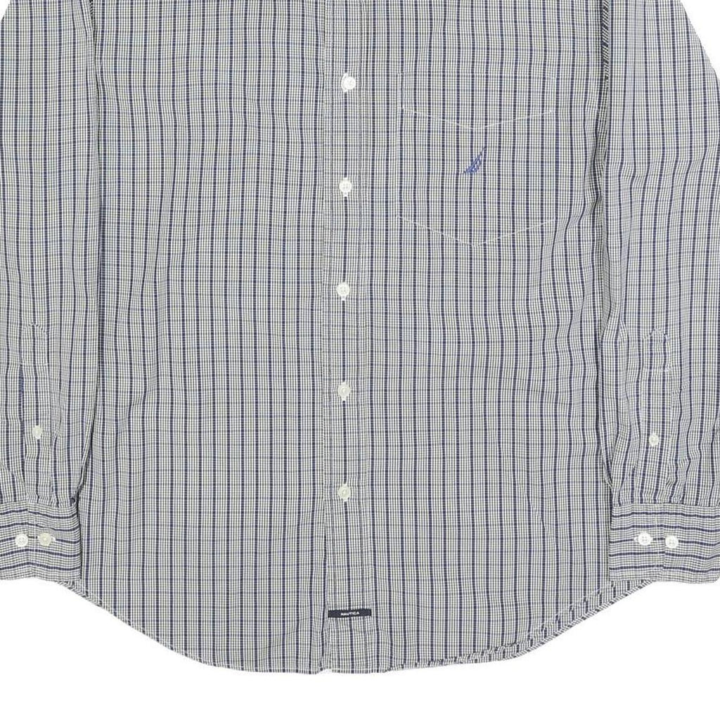 NAUTICA Mens Blue & White Check Shirt M Button-Down Collar Long Sleeve Cotton