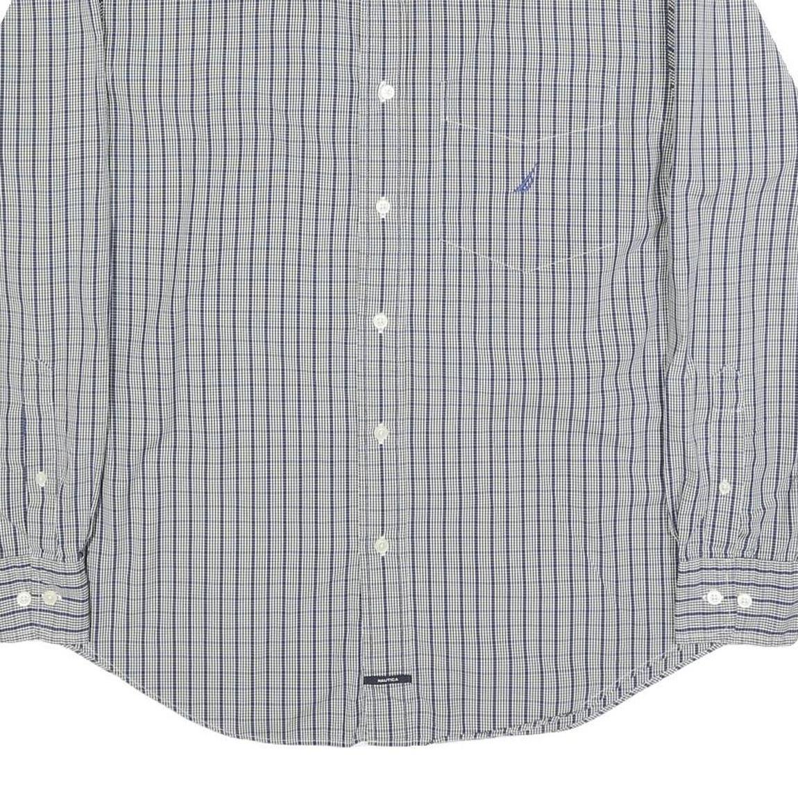 NAUTICA Mens Blue & White Check Shirt M Button-Down Collar Long Sleeve Cotton