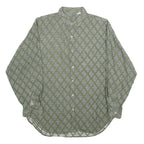 Mens Green Pattern Shirt S Cotton Relaxed Fit Long Sleeve Casual