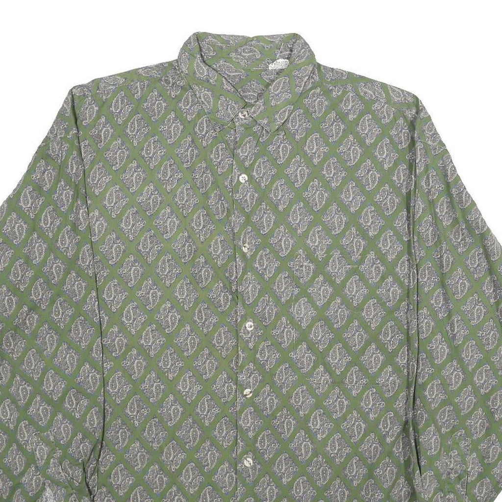Mens Green Pattern Shirt S Cotton Relaxed Fit Long Sleeve Casual
