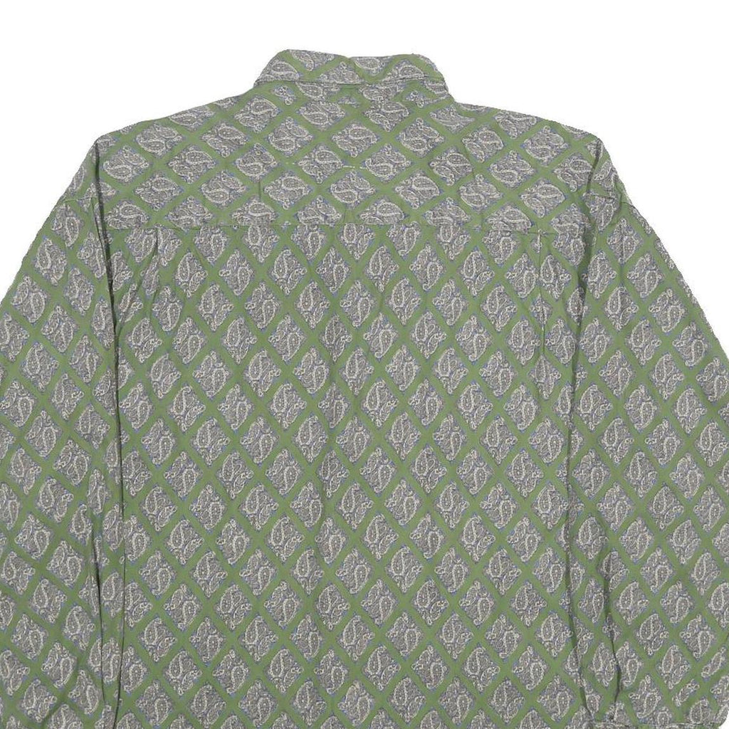 Mens Green Pattern Shirt S Cotton Relaxed Fit Long Sleeve Casual