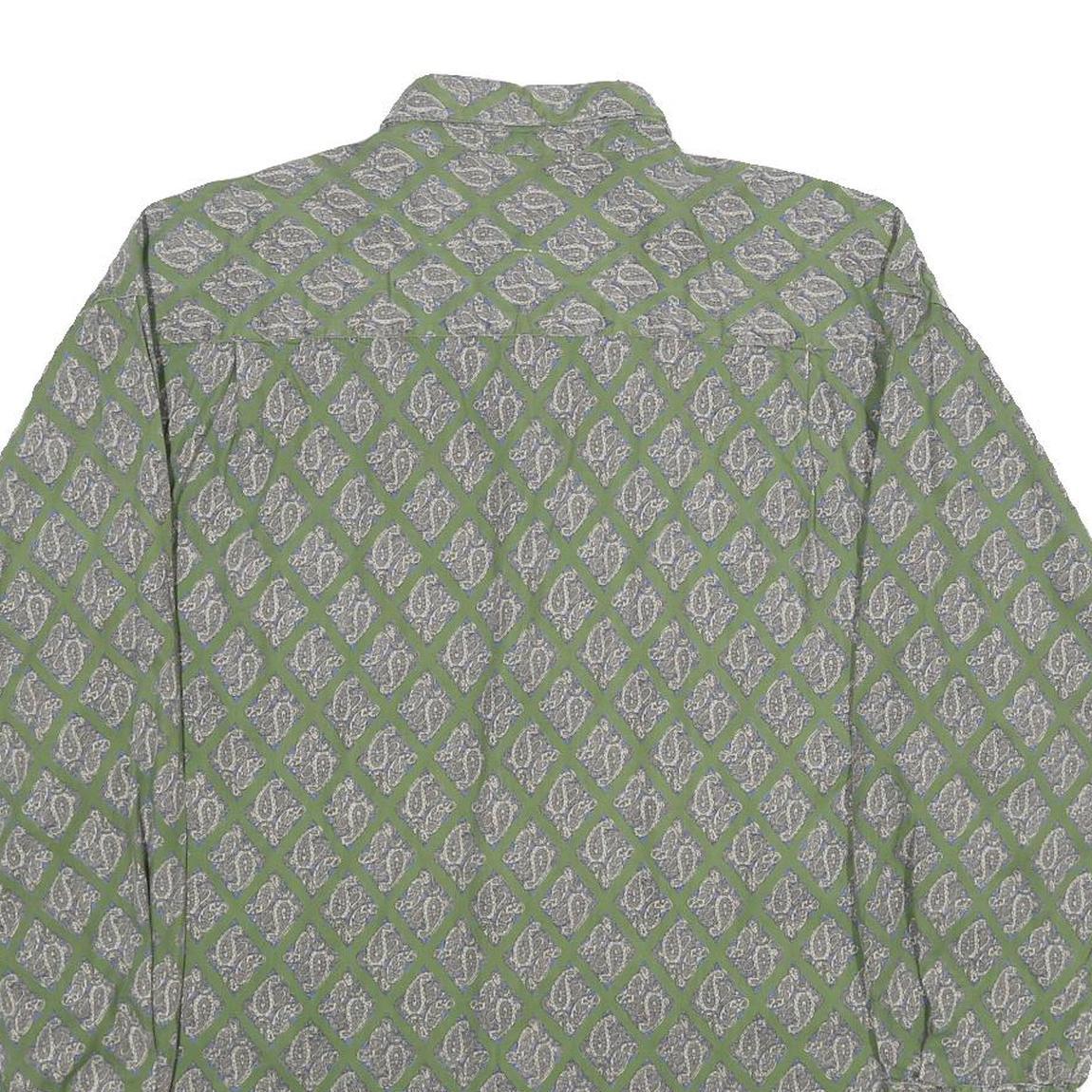 Mens Green Pattern Shirt S Cotton Relaxed Fit Long Sleeve Casual