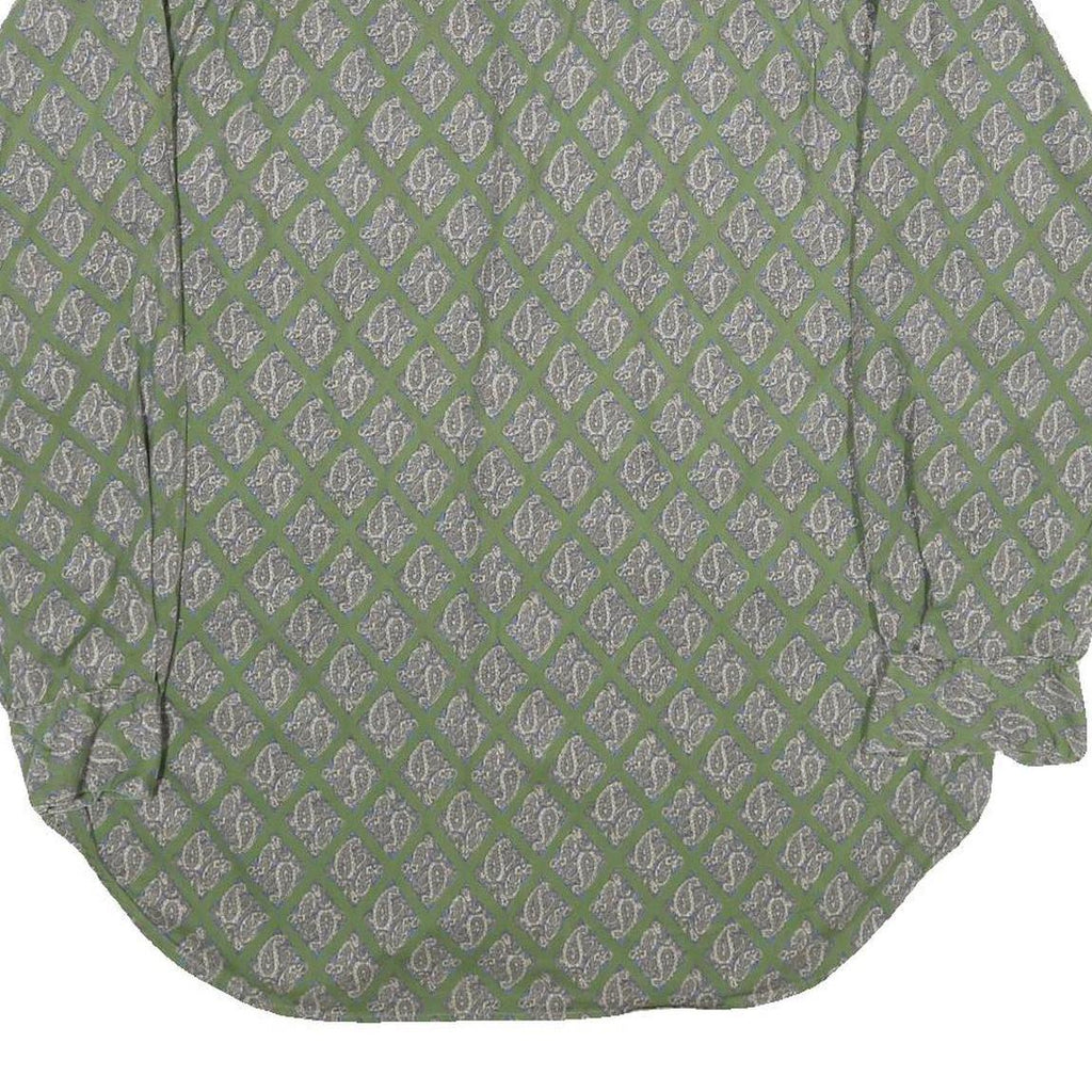 Mens Green Pattern Shirt S Cotton Relaxed Fit Long Sleeve Casual