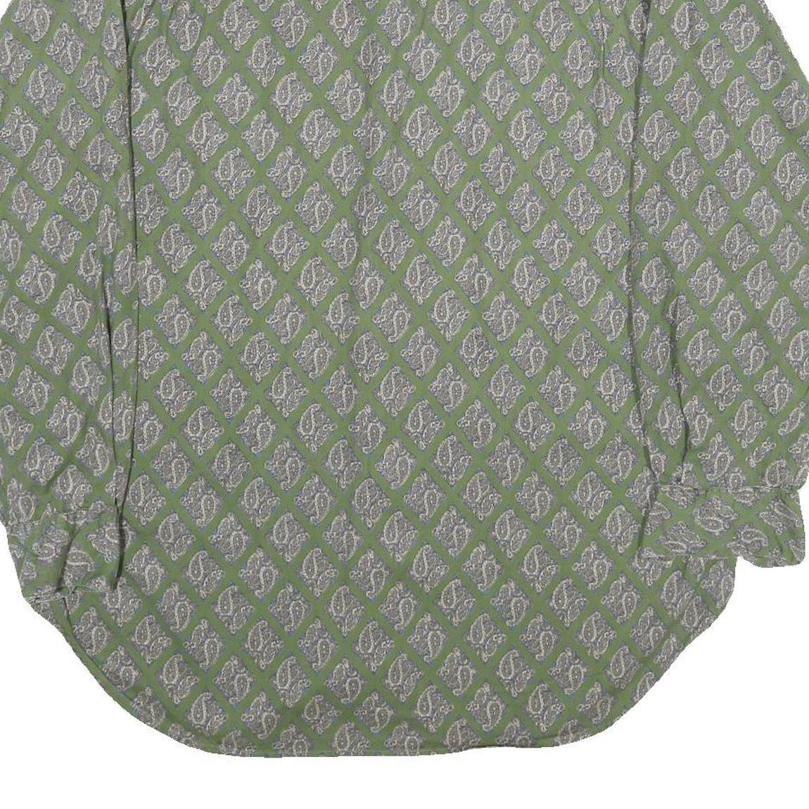 Mens Green Pattern Shirt S Cotton Relaxed Fit Long Sleeve Casual