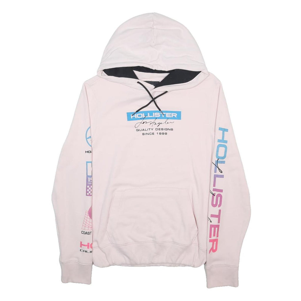 HOLLISTER Womens Pastel Pink Hoodie M Cotton Blend Pullover Printed Sleeve