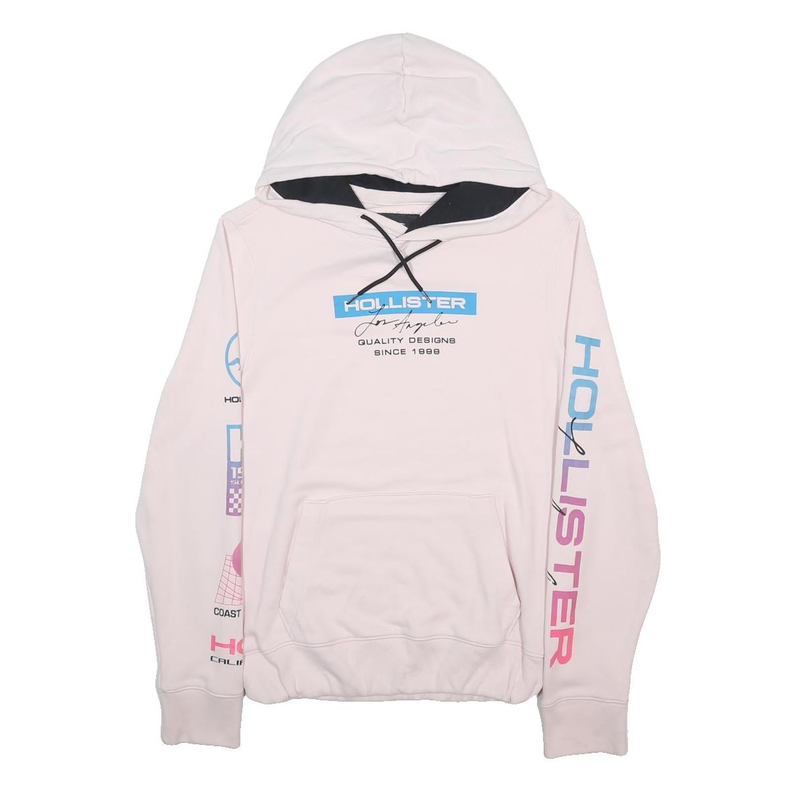 HOLLISTER Womens Pastel Pink Hoodie M Cotton Blend Pullover Printed Sleeve