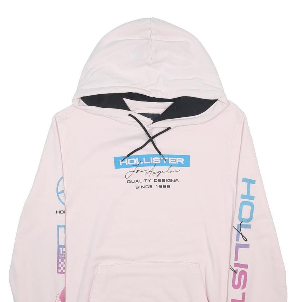HOLLISTER Womens Pastel Pink Hoodie M Cotton Blend Pullover Printed Sleeve