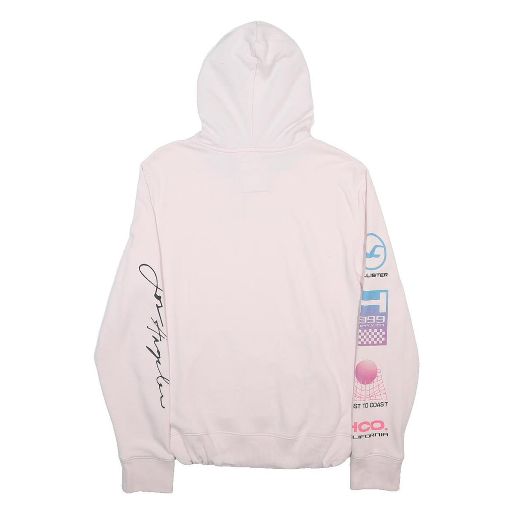 HOLLISTER Womens Pastel Pink Hoodie M Cotton Blend Pullover Printed Sleeve