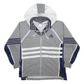 ADIDAS Mens Grey & White Hooded Zip Jacket M Cotton Blend Striped Sportswear