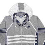 ADIDAS Mens Grey & White Hooded Zip Jacket M Cotton Blend Striped Sportswear
