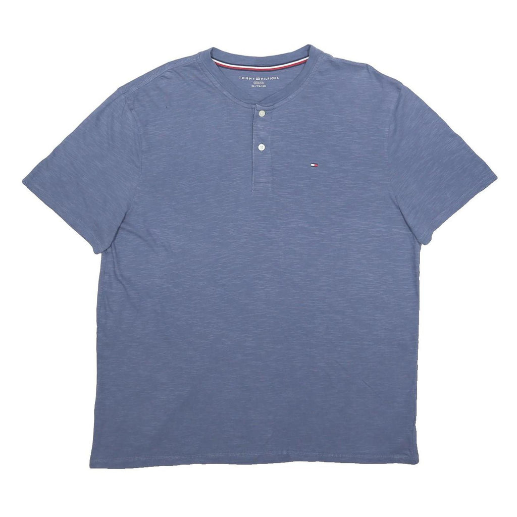 TOMMY HILFIGER Mens Blue Henley T-Shirt XL Short Sleeve Crew Neck Cotton