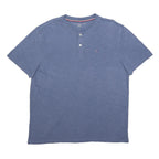 TOMMY HILFIGER Mens Blue Henley T-Shirt XL Short Sleeve Crew Neck Cotton