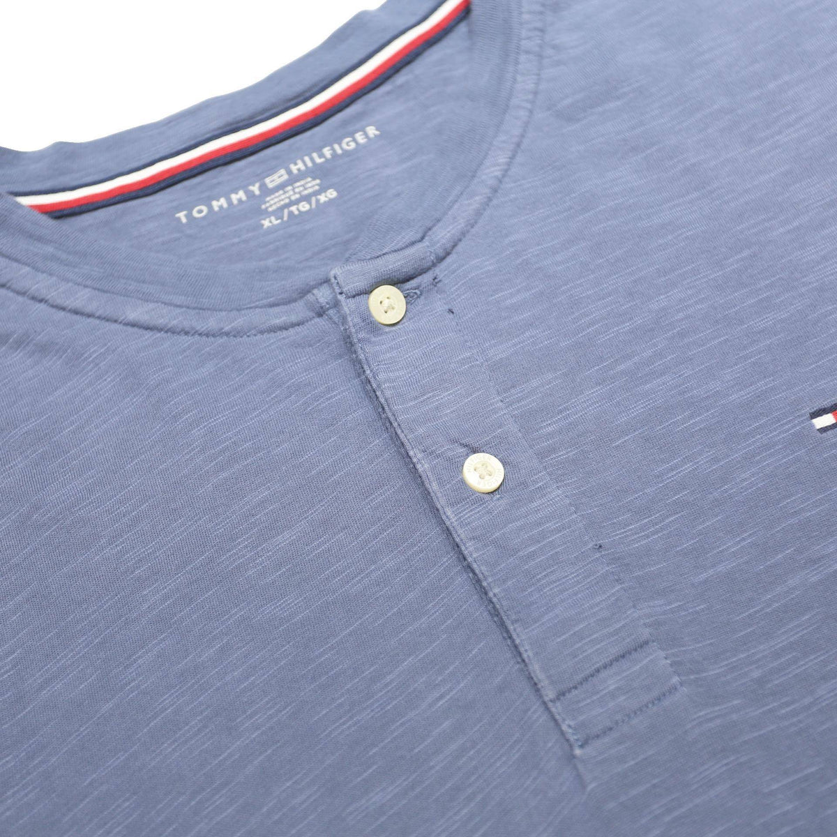 TOMMY HILFIGER Mens Blue Henley T-Shirt XL Short Sleeve Crew Neck Cotton