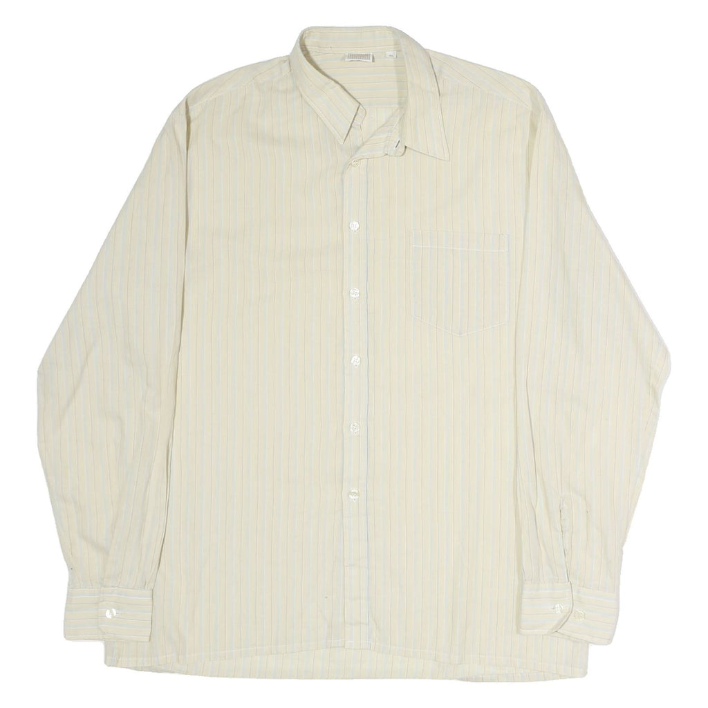 LORD GEORGE Mens Cream & Blue Striped Cotton Blend Shirt XL Classic Formal