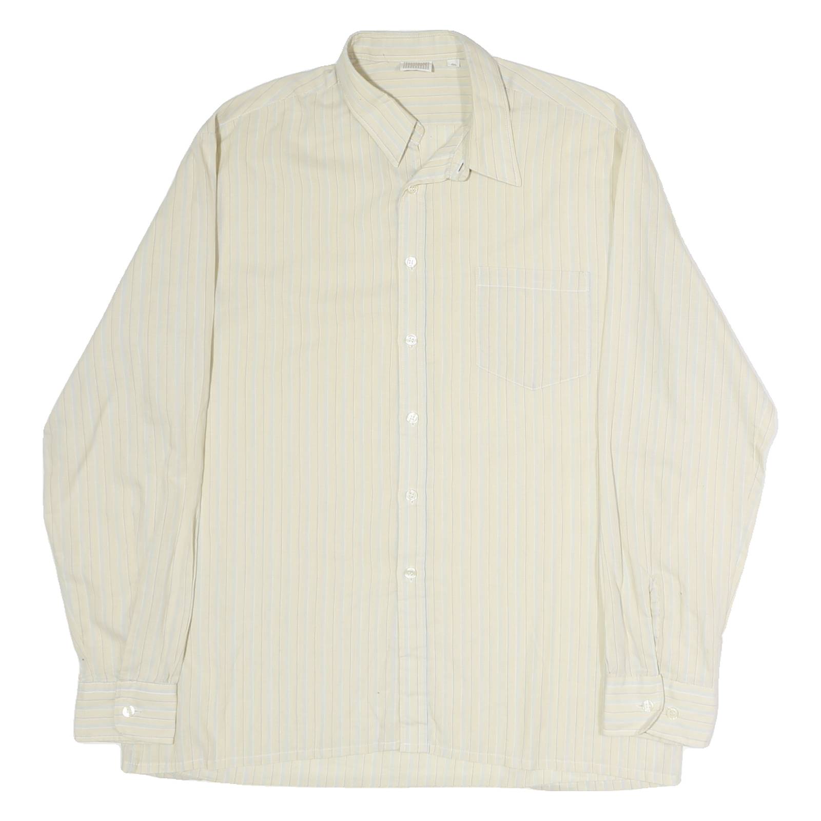 LORD GEORGE Mens Cream & Blue Striped Cotton Blend Shirt XL Classic Formal