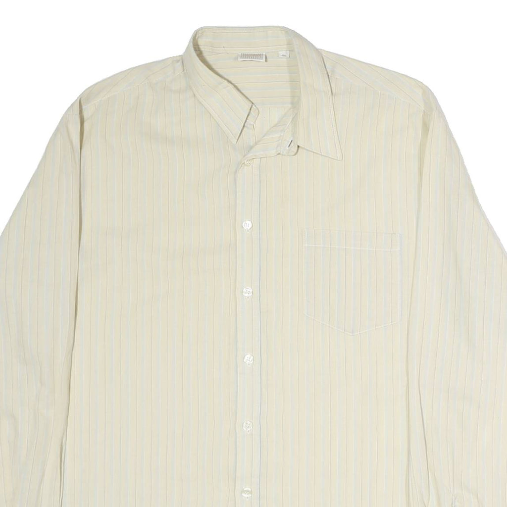 LORD GEORGE Mens Cream & Blue Striped Cotton Blend Shirt XL Classic Formal