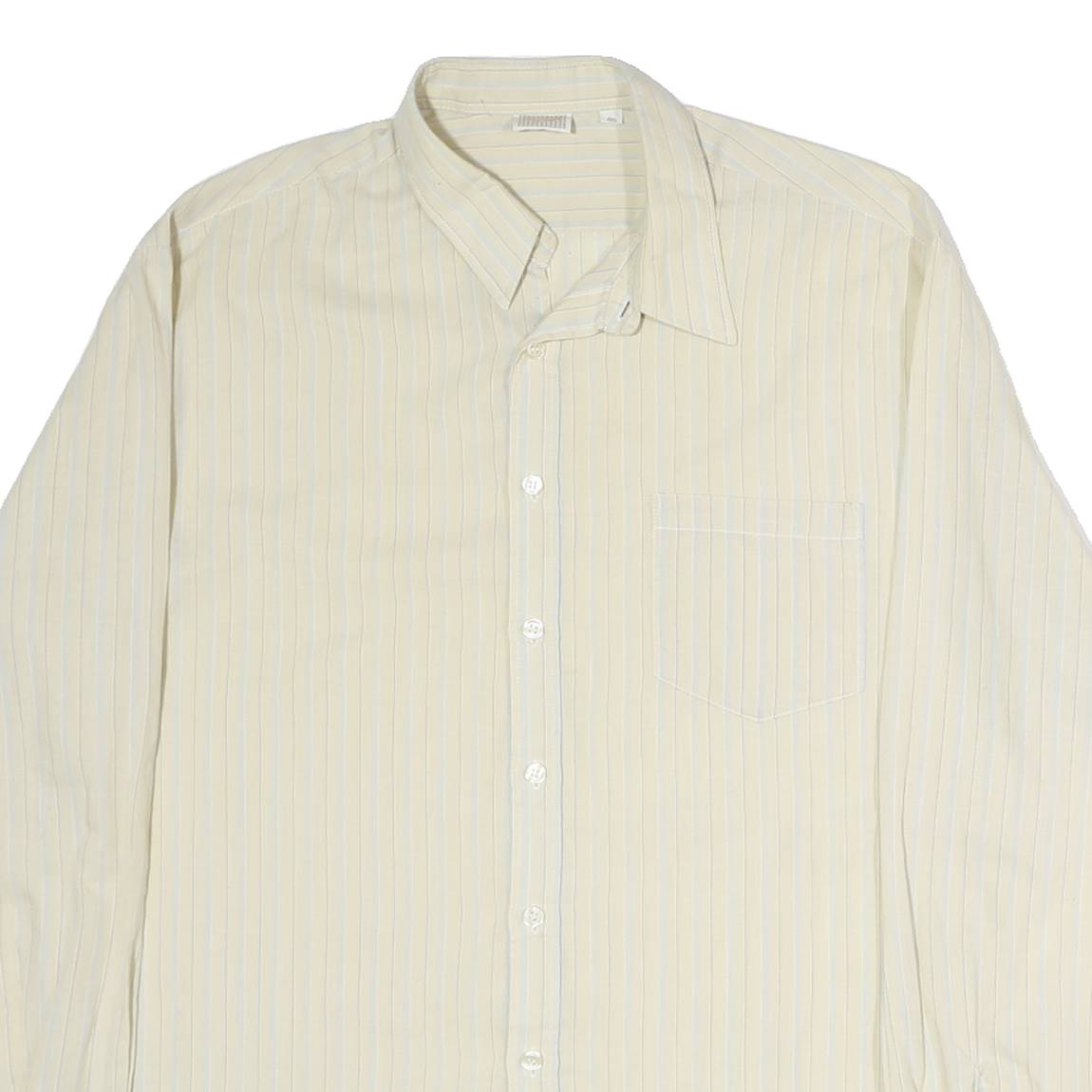 LORD GEORGE Mens Cream & Blue Striped Cotton Blend Shirt XL Classic Formal