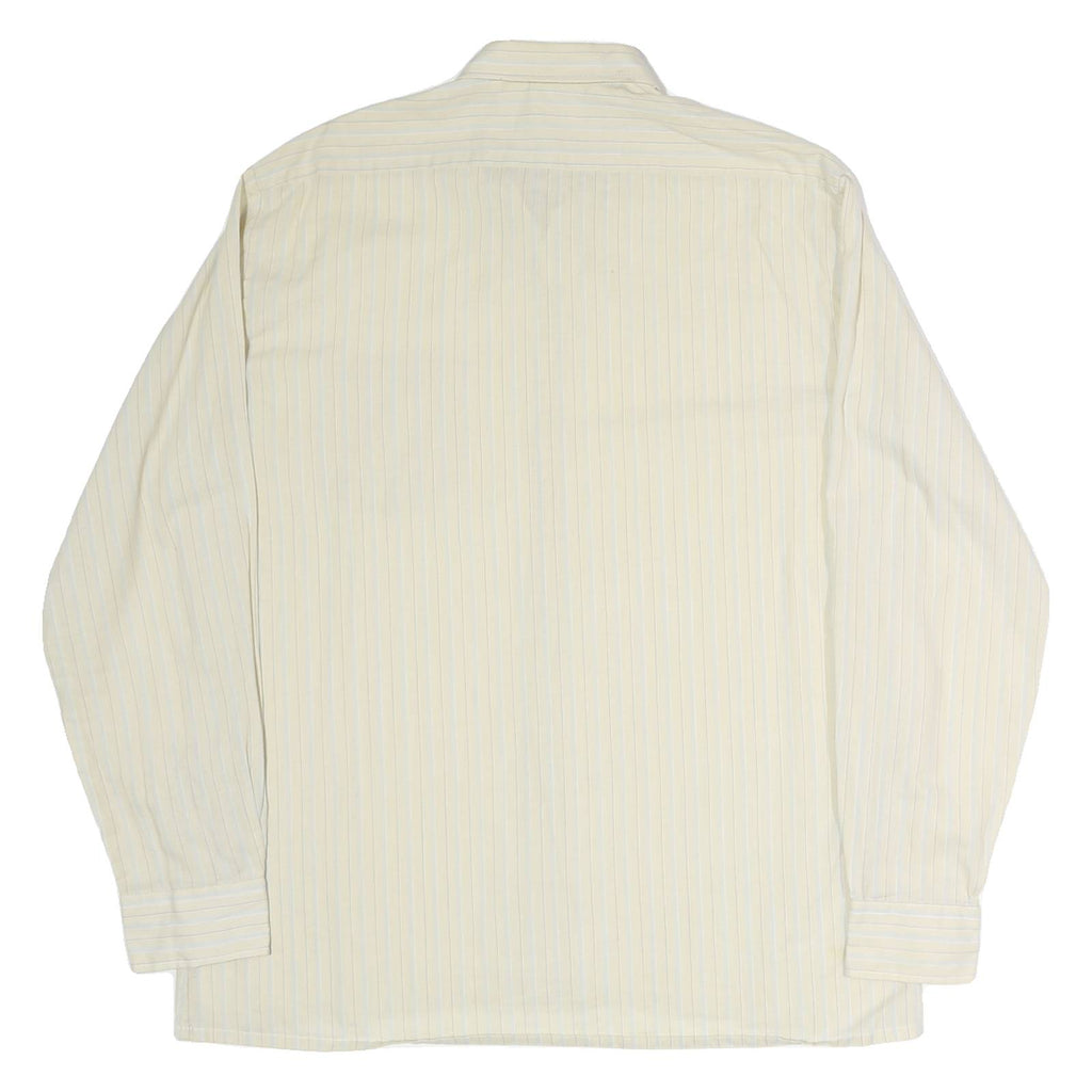 LORD GEORGE Mens Cream & Blue Striped Cotton Blend Shirt XL Classic Formal