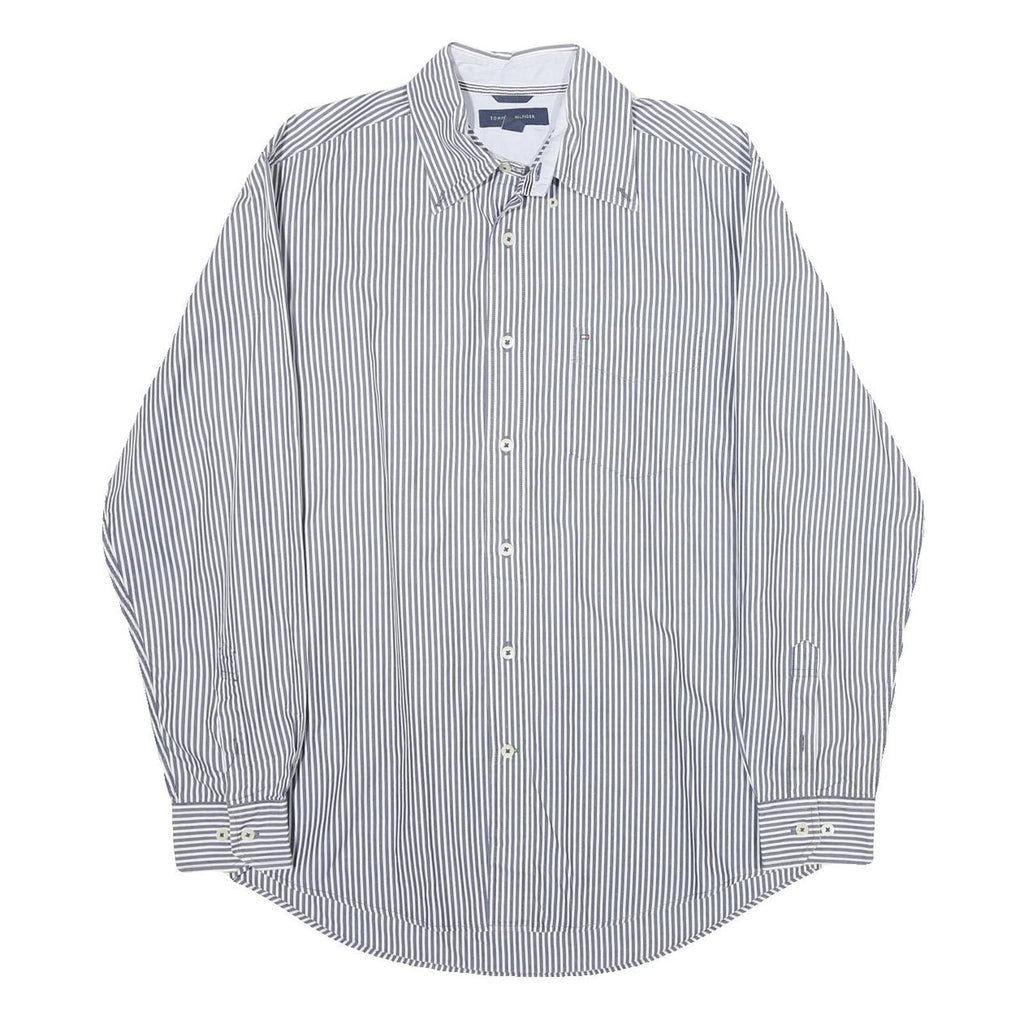TOMMY HILFIGER Mens Blue & White Striped Shirt M Classic Cotton Button Down