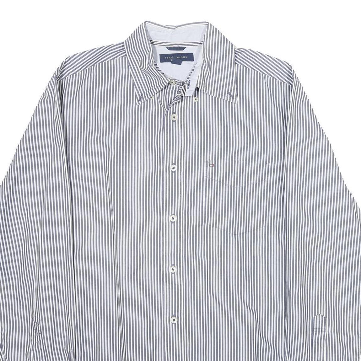TOMMY HILFIGER Mens Blue & White Striped Shirt M Classic Cotton Button Down