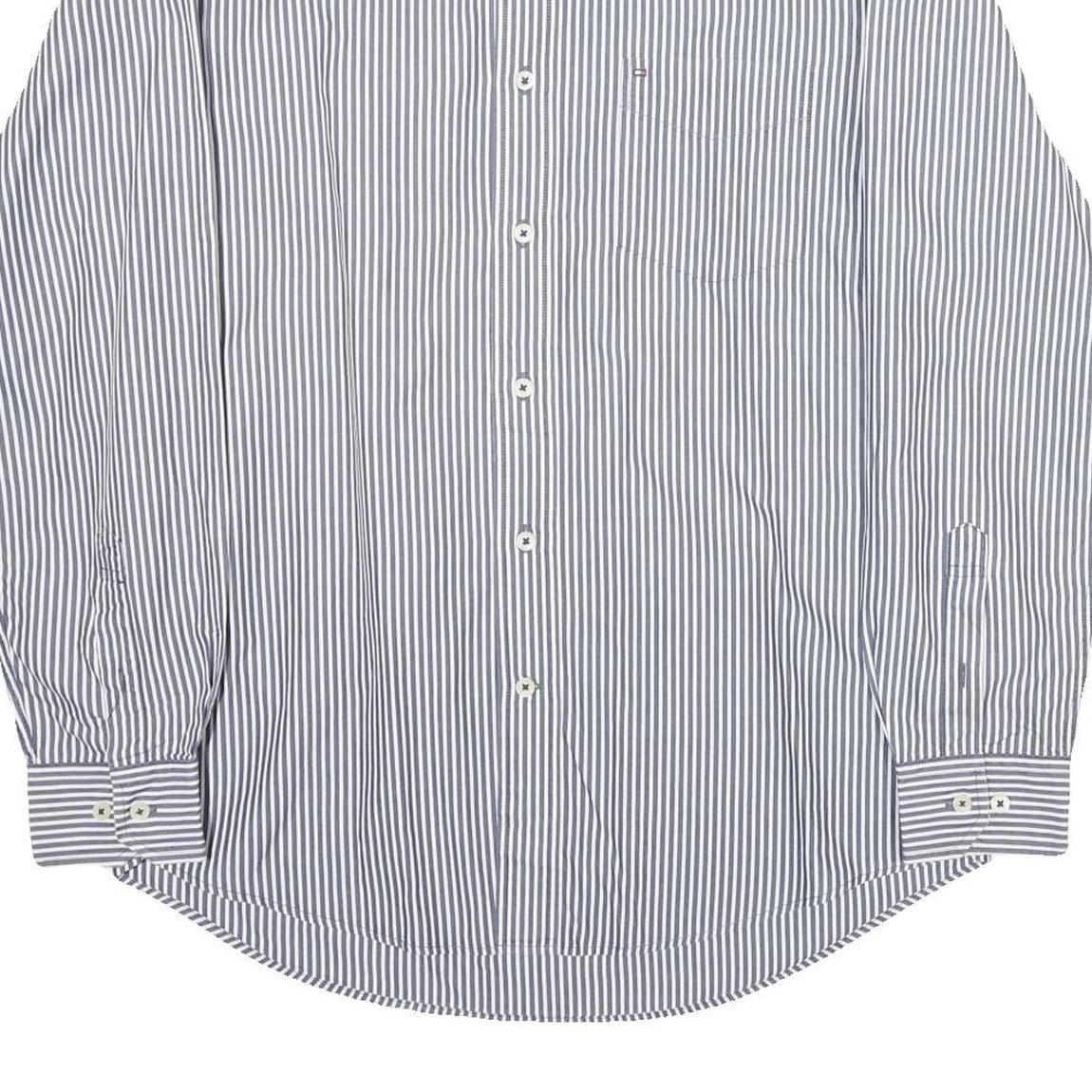 TOMMY HILFIGER Mens Blue & White Striped Shirt M Classic Cotton Button Down