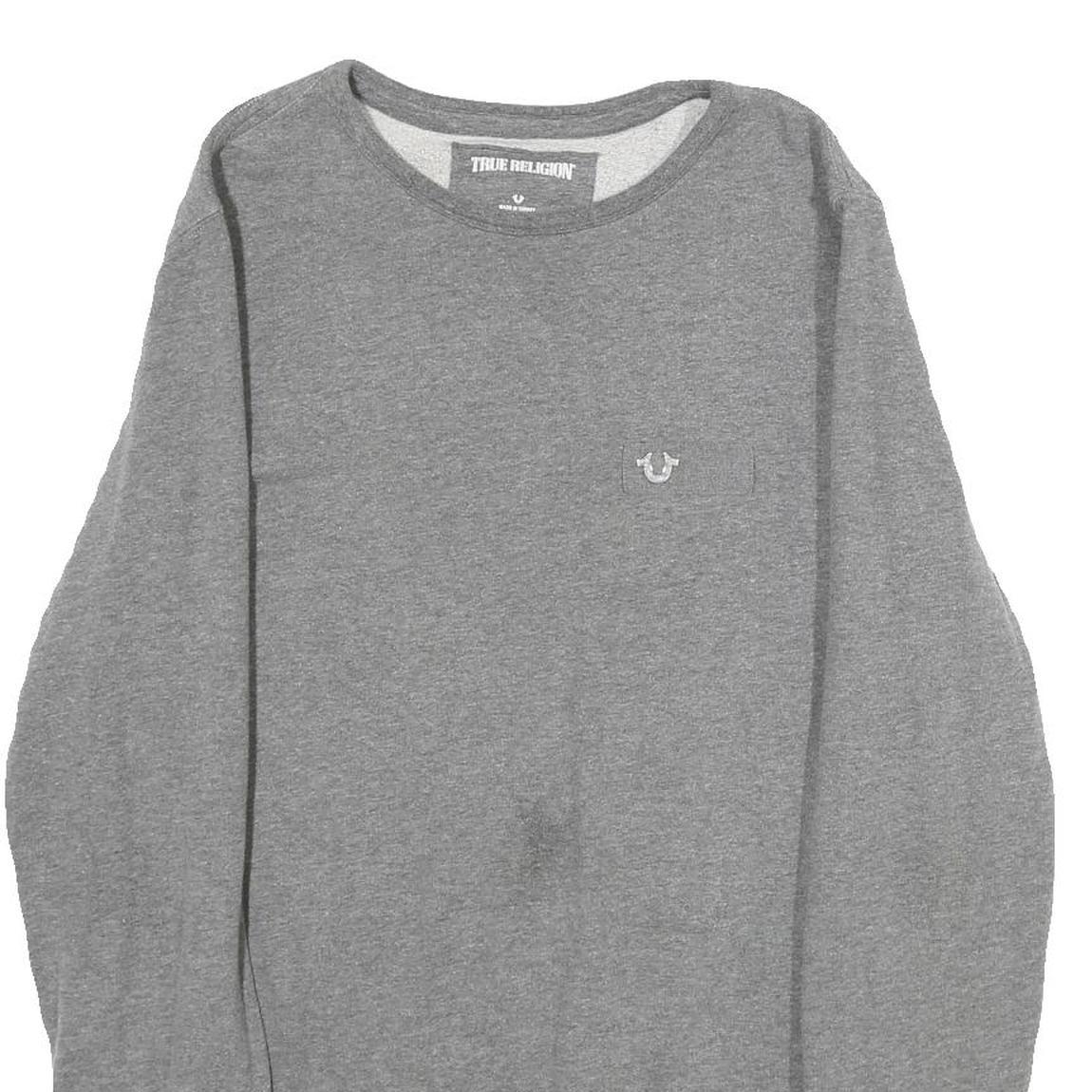 TRUE RELIGION Mens Grey Cotton Blend Sweatshirt Crew Neck M Casual Pullover