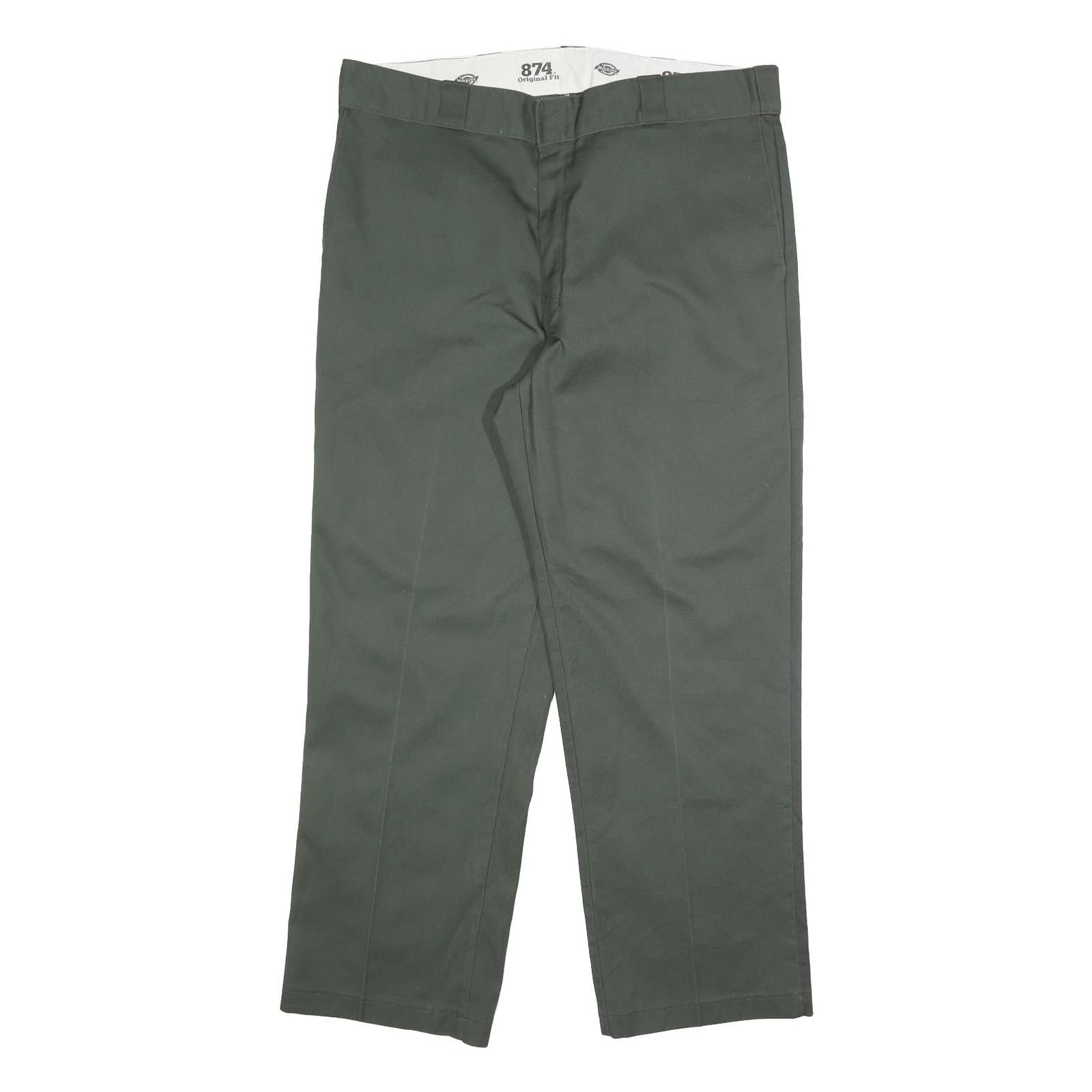 DICKIES Mens Cotton Blend Green Regular Straight Trousers W38 L30 Workwear Zip