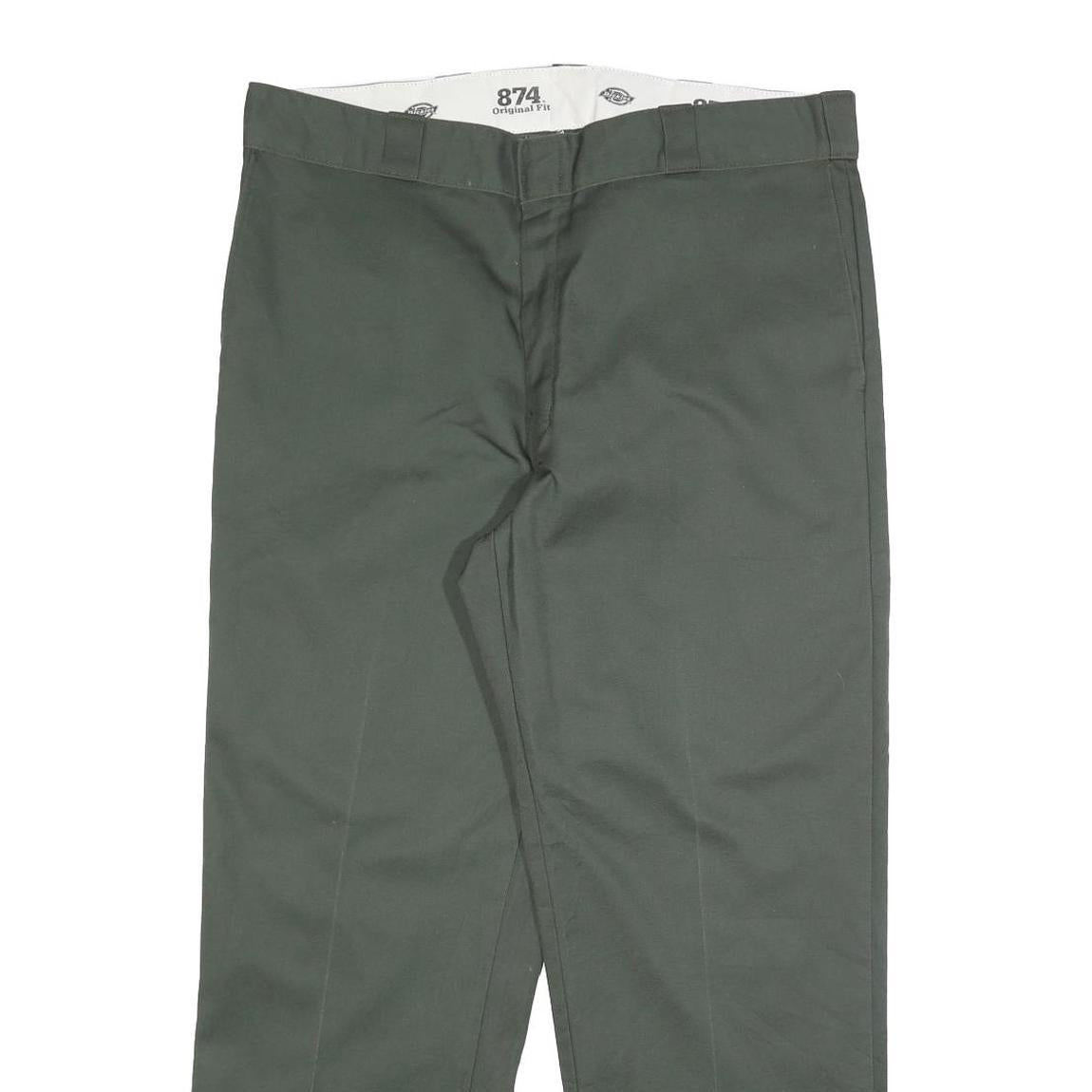 DICKIES Mens Cotton Blend Green Regular Straight Trousers W38 L30 Workwear Zip