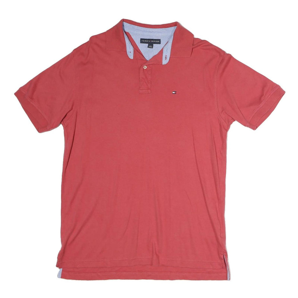 TOMMY HILFIGER Mens Red Short Sleeve Plain Polo Shirt L Cotton Casual