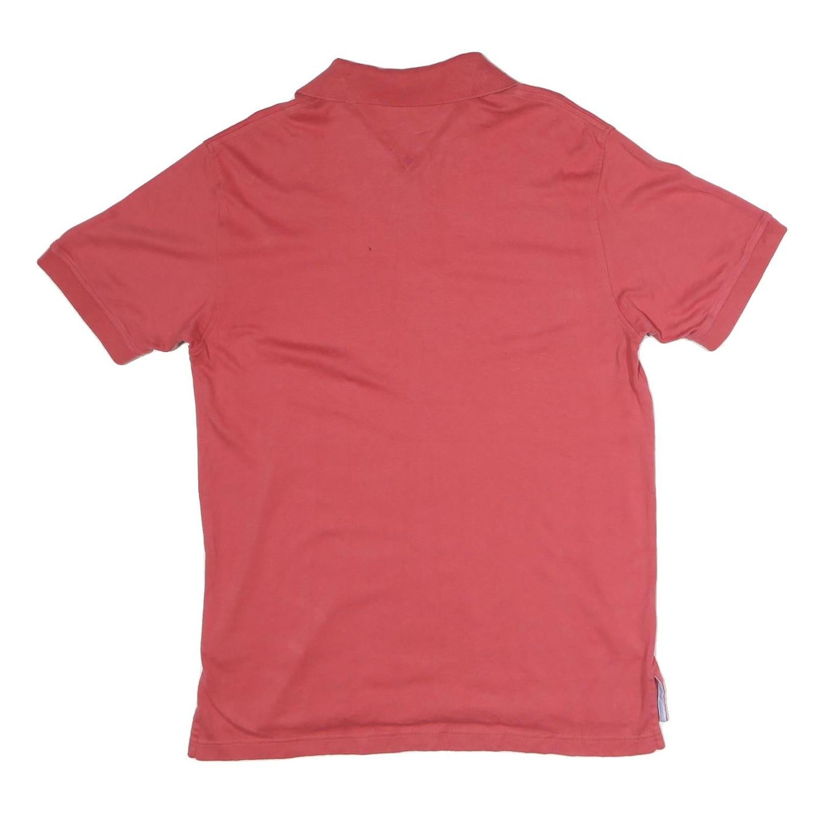 TOMMY HILFIGER Mens Red Short Sleeve Plain Polo Shirt L Cotton Casual