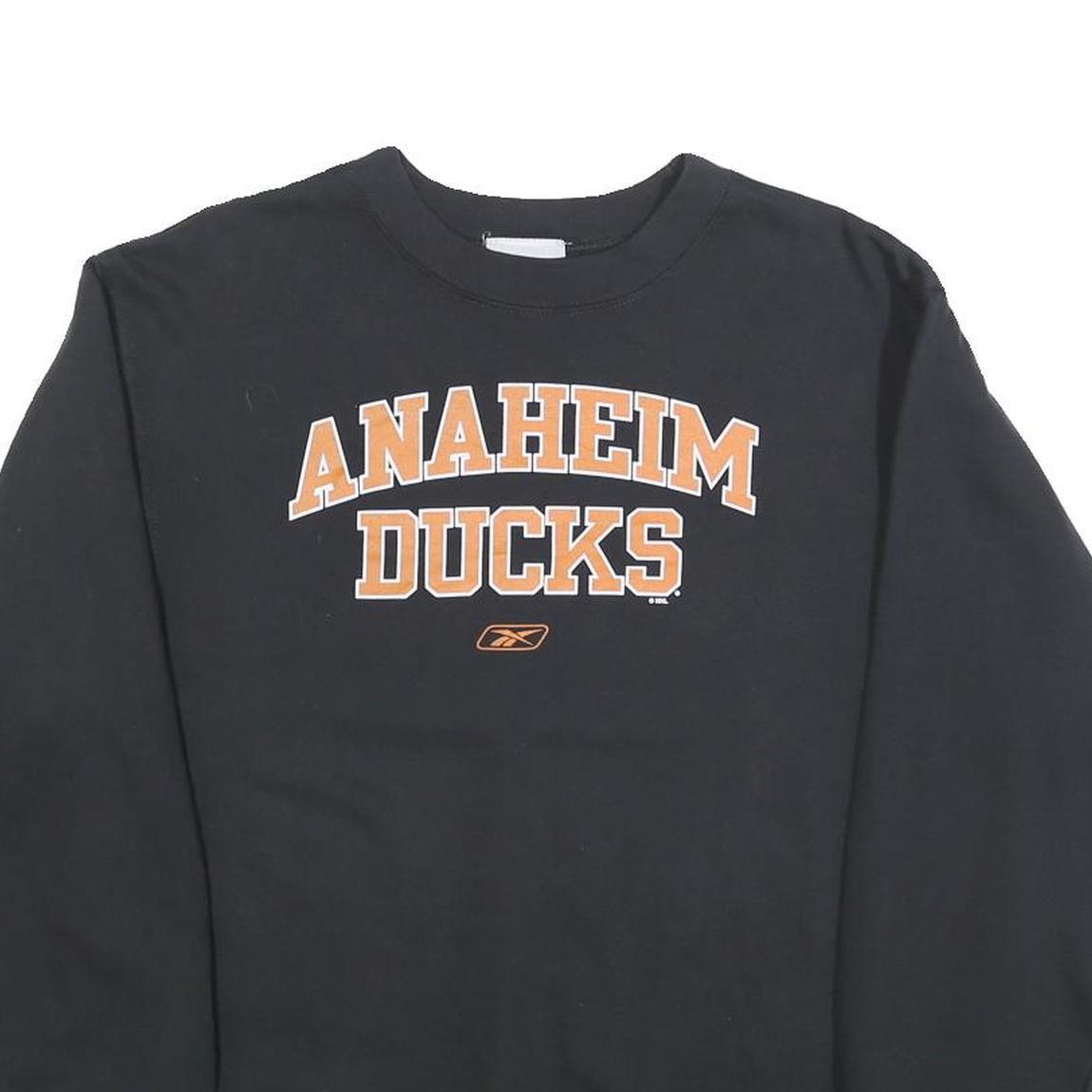 REEBOK Boys Black Anaheim Ducks Crew Neck XL Sweatshirt Cotton Blend Pullover