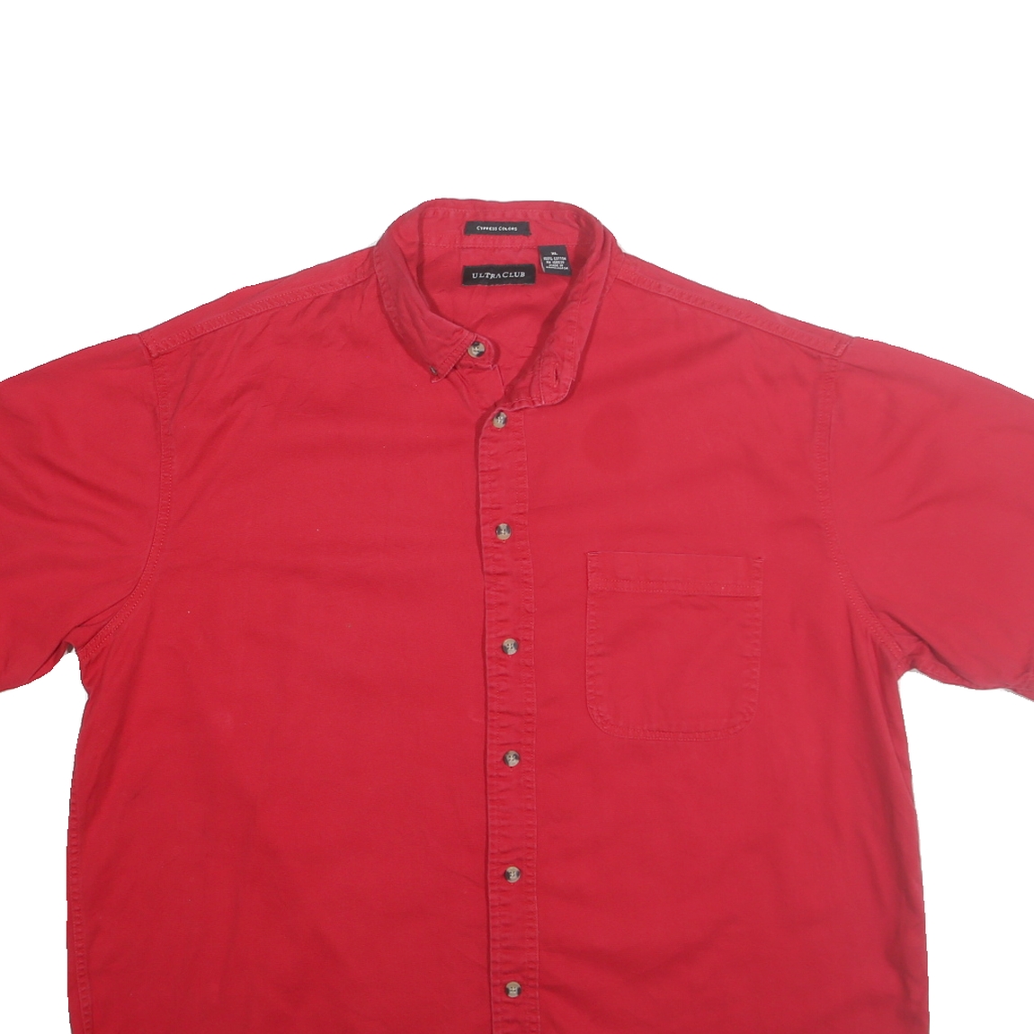 ULTRA CLUB Mens Red Cotton Short Sleeve Shirt XL Casual Button Front
