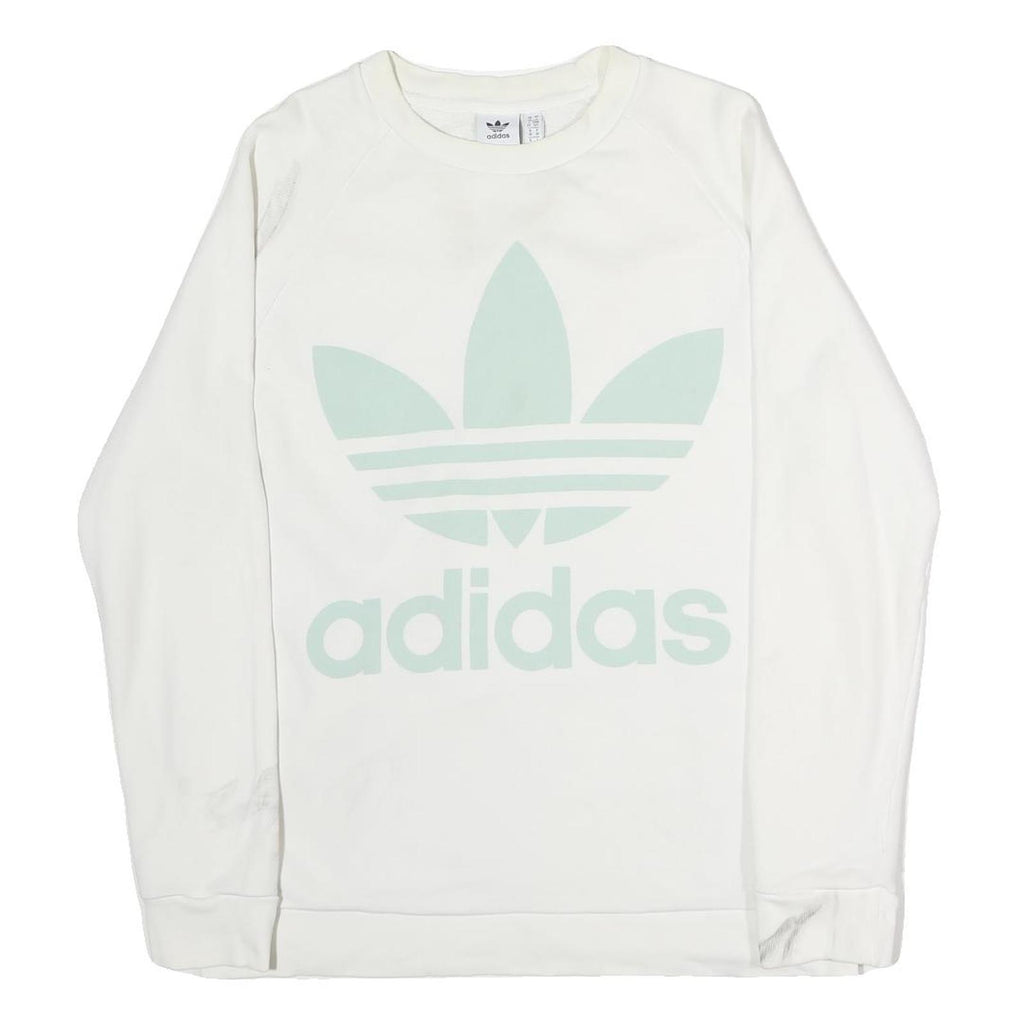 ADIDAS Womens White Cotton Crew Neck Sweatshirt UK 10 Large Logo Print