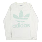 ADIDAS Womens White Cotton Crew Neck Sweatshirt UK 10 Large Logo Print