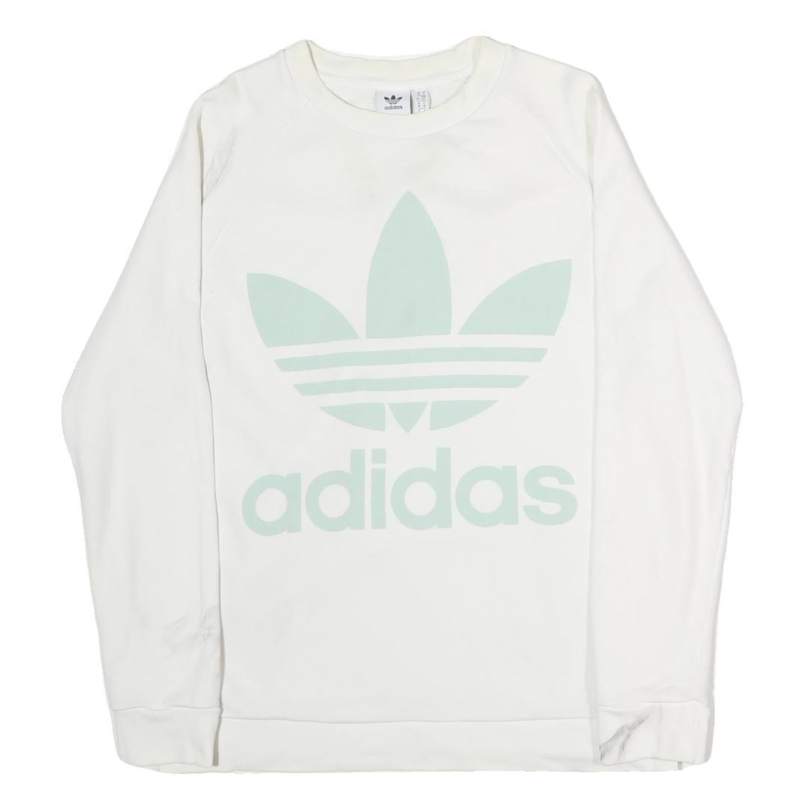ADIDAS Womens White Cotton Crew Neck Sweatshirt UK 10 Large Logo Print