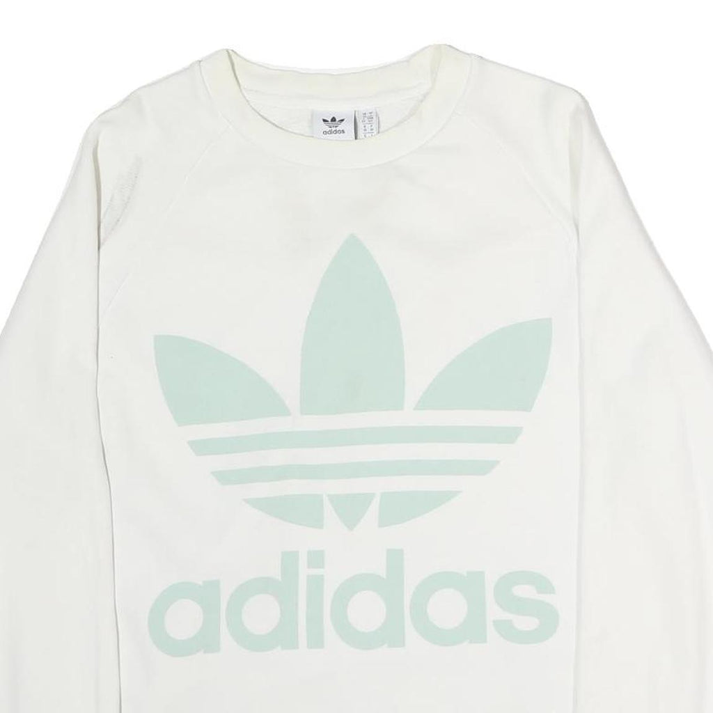 ADIDAS Womens White Cotton Crew Neck Sweatshirt UK 10 Large Logo Print