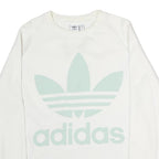 ADIDAS Womens White Cotton Crew Neck Sweatshirt UK 10 Large Logo Print