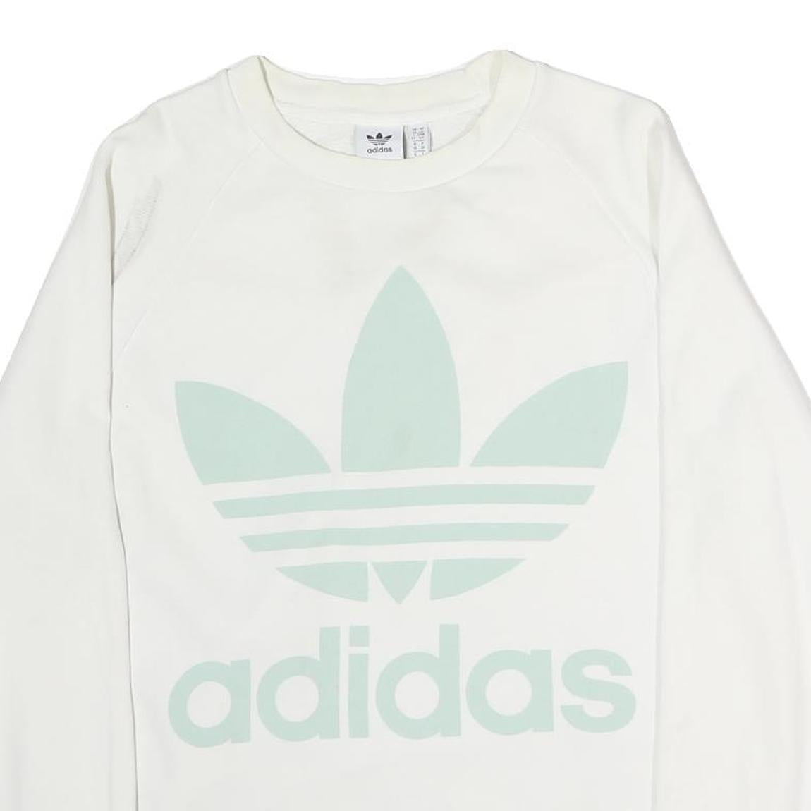 ADIDAS Womens White Cotton Crew Neck Sweatshirt UK 10 Large Logo Print