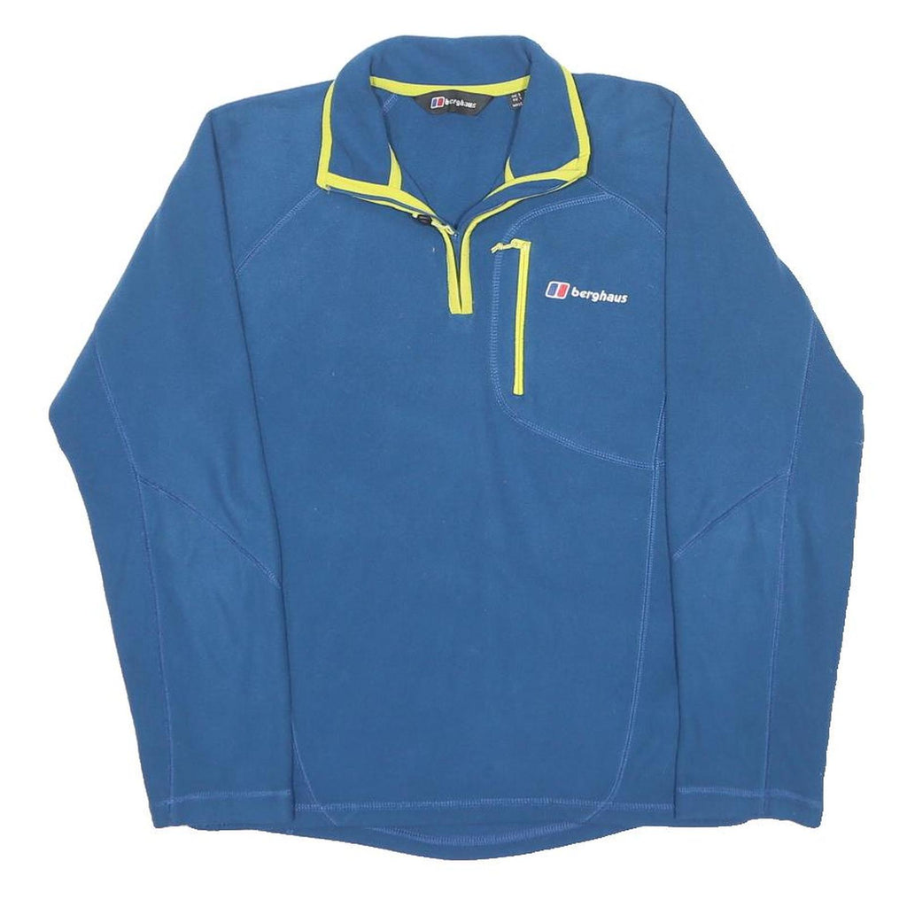 BERGHAUS Mens Blue & Green 1/4 Zip Fleece Sweatshirt S Outdoor Activewear