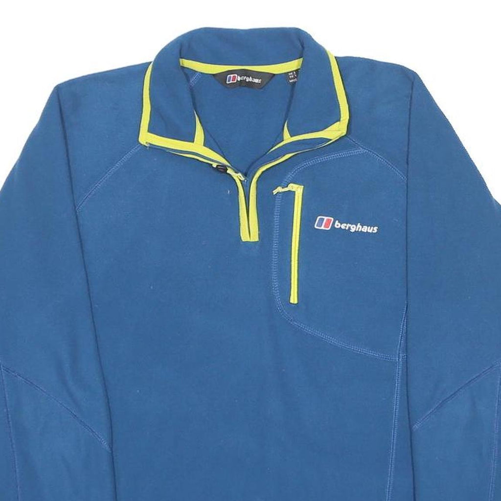 BERGHAUS Mens Blue & Green 1/4 Zip Fleece Sweatshirt S Outdoor Activewear