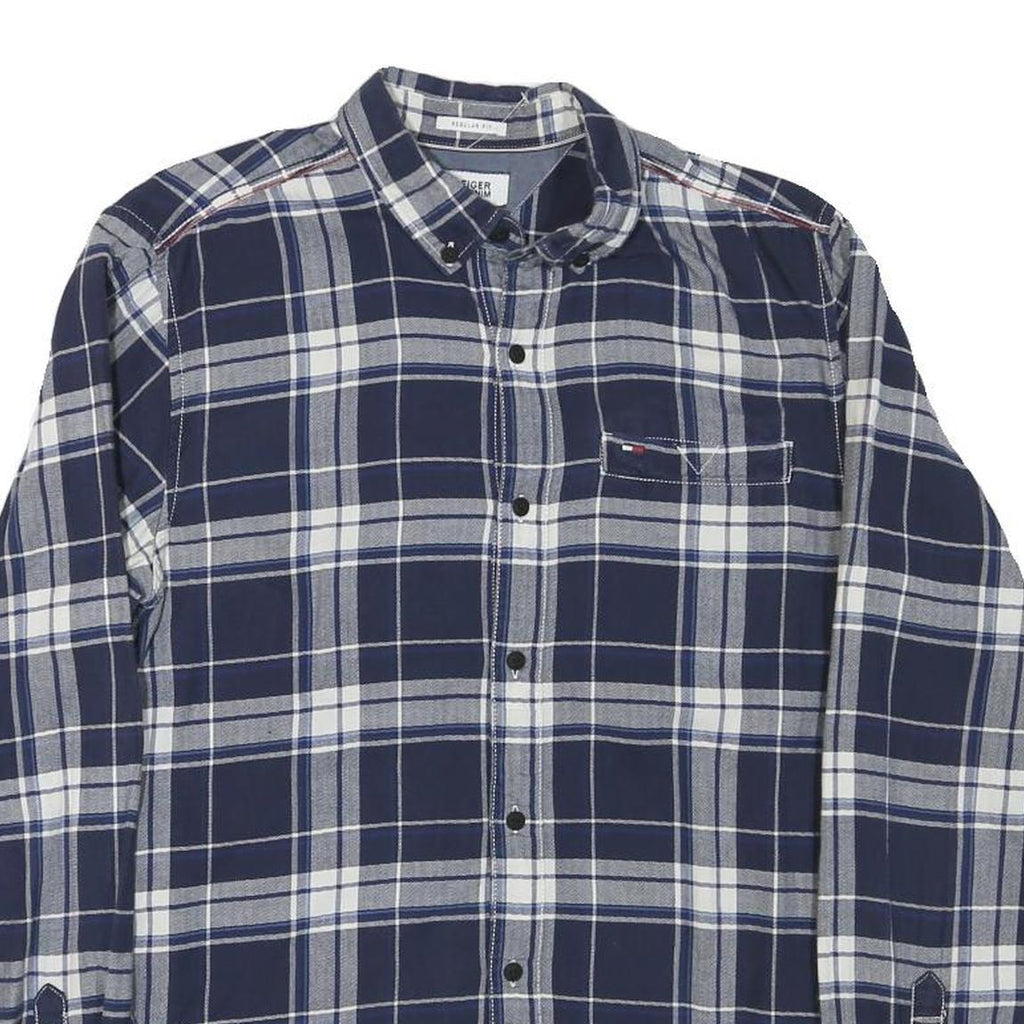 TOMMY HILFIGER Mens Blue White Check Shirt M Cotton Blend Casual Button-Down