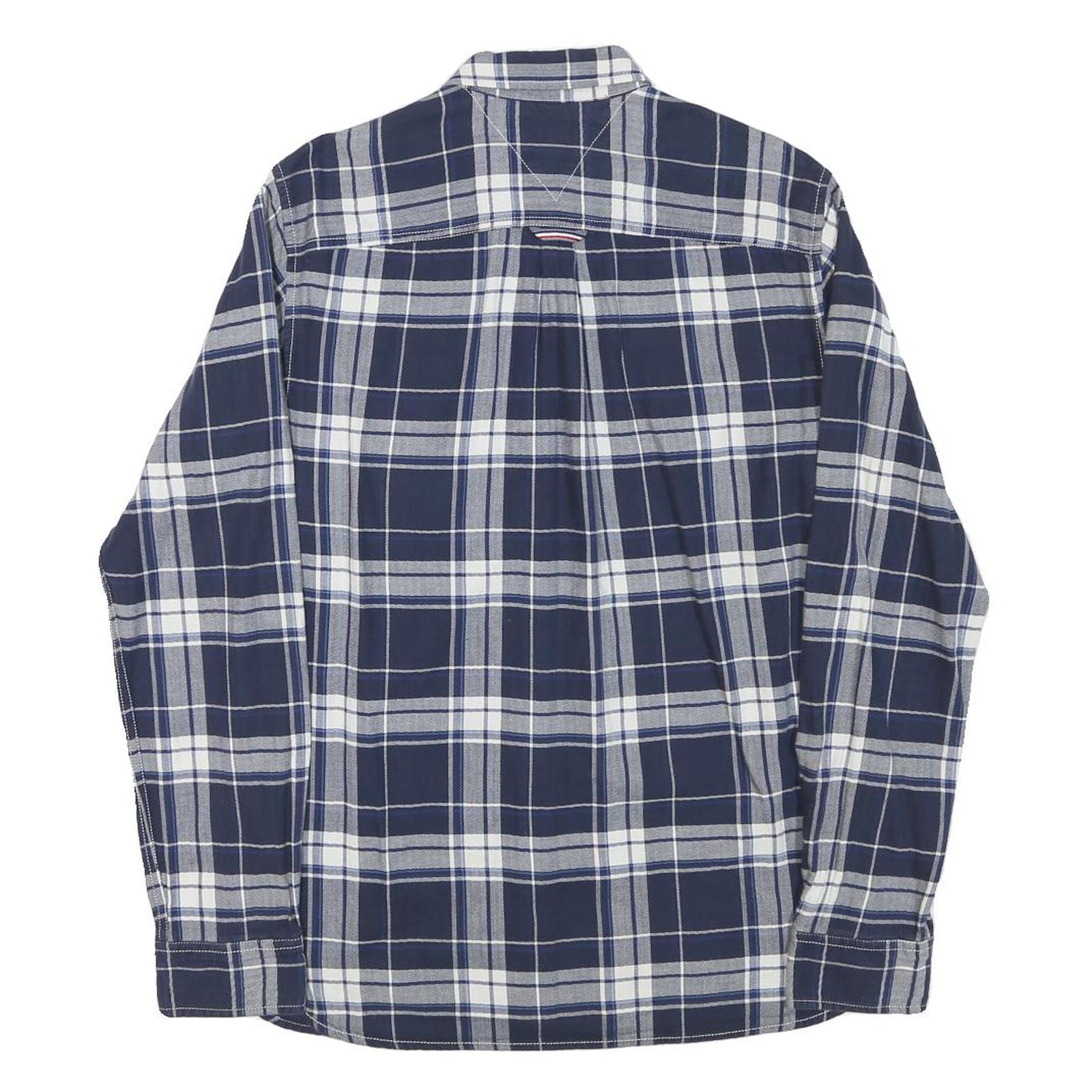 TOMMY HILFIGER Mens Blue White Check Shirt M Cotton Blend Casual Button-Down