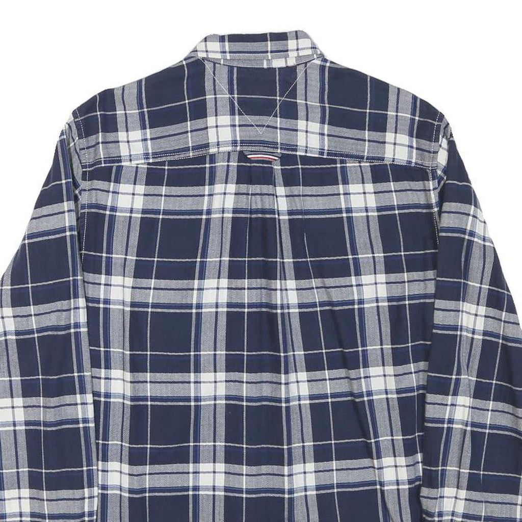 TOMMY HILFIGER Mens Blue White Check Shirt M Cotton Blend Casual Button-Down