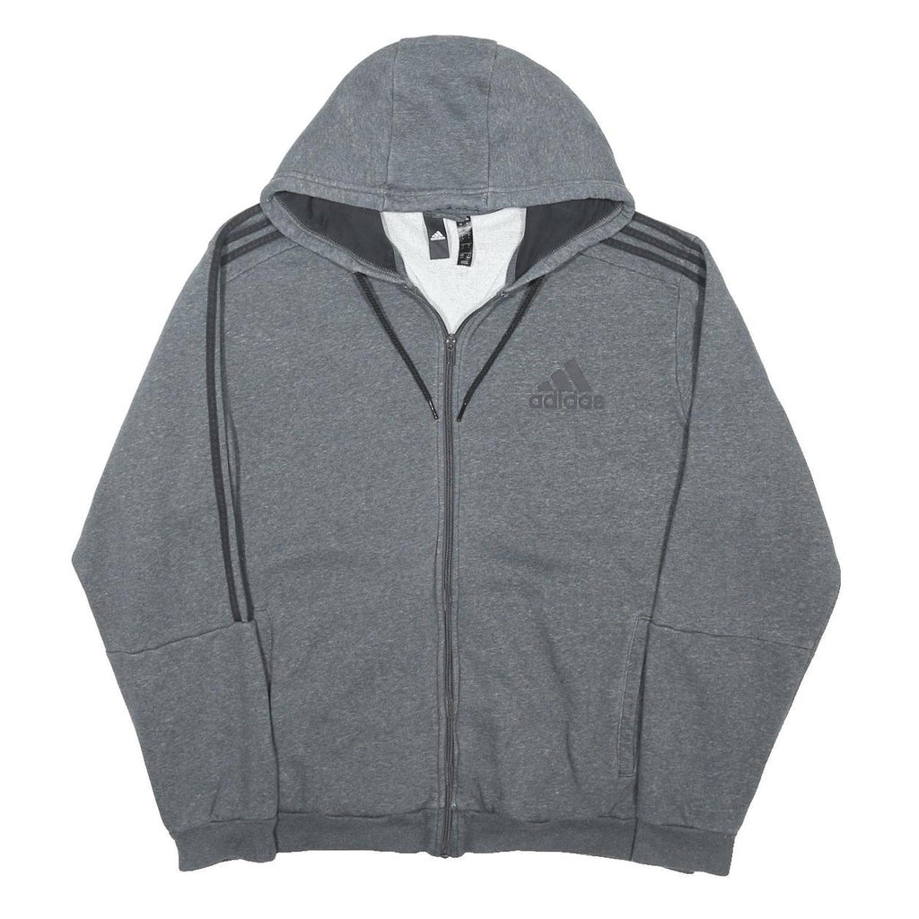 ADIDAS Mens Grey Full Zip Hoodie L Cotton Blend Casual Sportswear