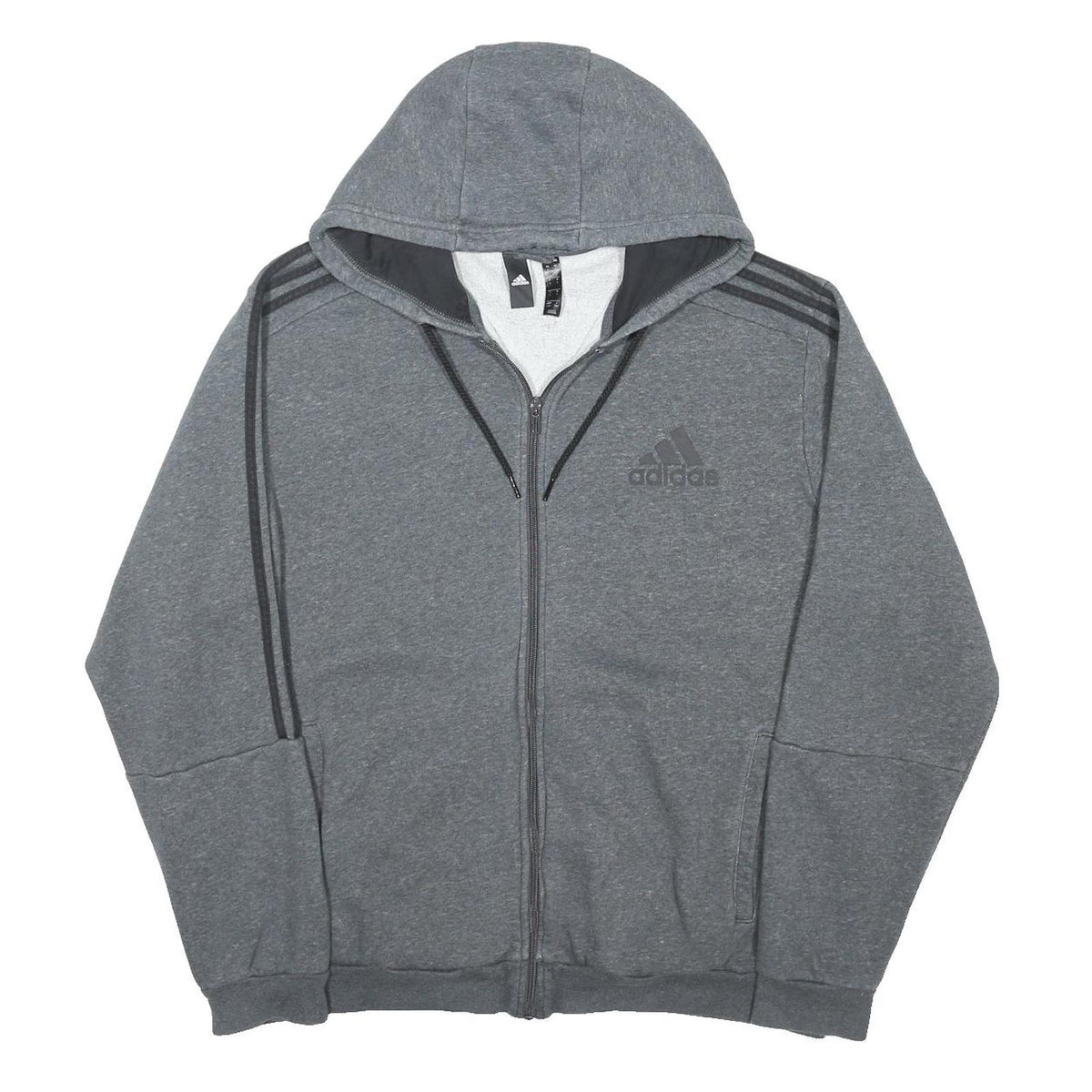 ADIDAS Mens Grey Full Zip Hoodie L Cotton Blend Casual Sportswear
