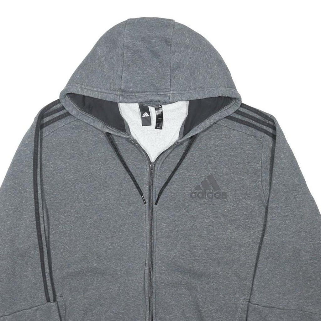 ADIDAS Mens Grey Full Zip Hoodie L Cotton Blend Casual Sportswear