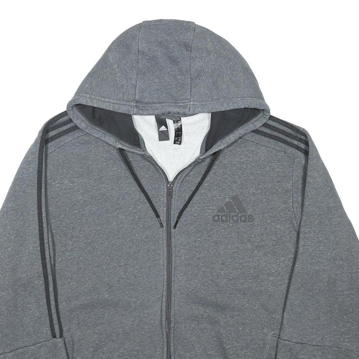 ADIDAS Mens Grey Full Zip Hoodie L Cotton Blend Casual Sportswear