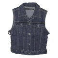 DKNY Womens Blue Denim Button Cotton Blend Sleeveless Vest Jacket M