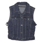 DKNY Womens Blue Denim Button Cotton Blend Sleeveless Vest Jacket M